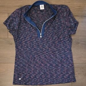 Daily Sports Short Sleeve Top with Navy and Pink Design